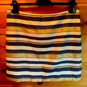 J Crew Shiny Striped Mini Skirt Womens SZ 6 Cotton Stretch Metallic WhiteZipper